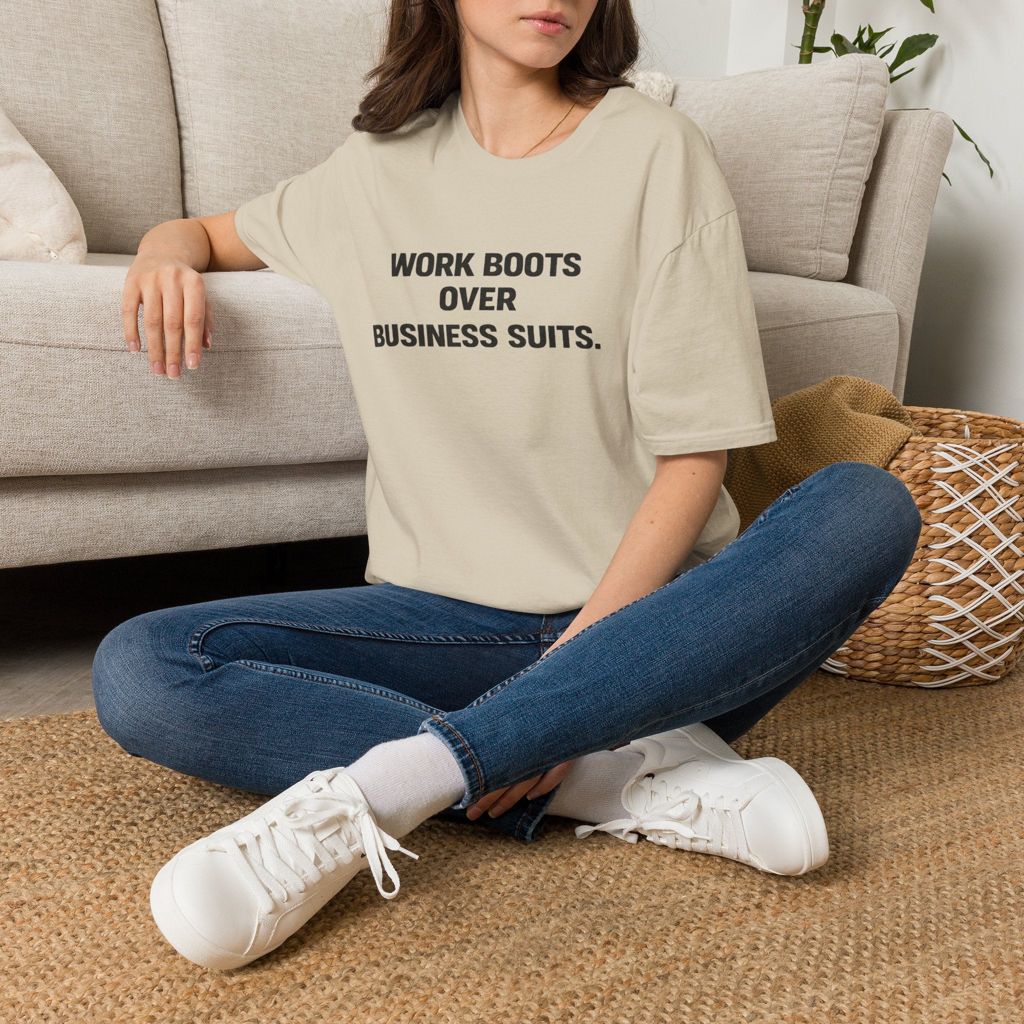 Work boots over Business Suits T-Shirt